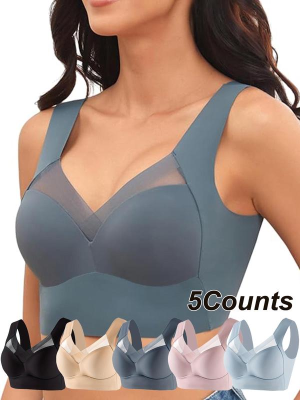 2 4 5counts Seamless Sport Bra Set - Seamless Lace Wrapped, Fixed Cup for Comfortable Support, Non-removable Padding, Polyamide Material, Knit Fabric, Solid Color, Elegant Lingerie Wear for Women,  Gym Clothing
