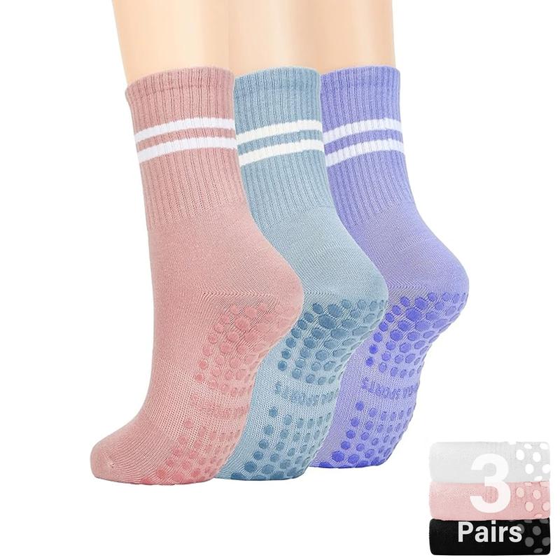 3 Pairs Pilates Women's Grip Socks Yoga Socks Non-slip Ballet Hospital Socks - of Grip Ankle Socks, Medium Leg Sports Yoga Socks for Unisex Sports Socks Non-slip bottom seam socks Women's Pilates