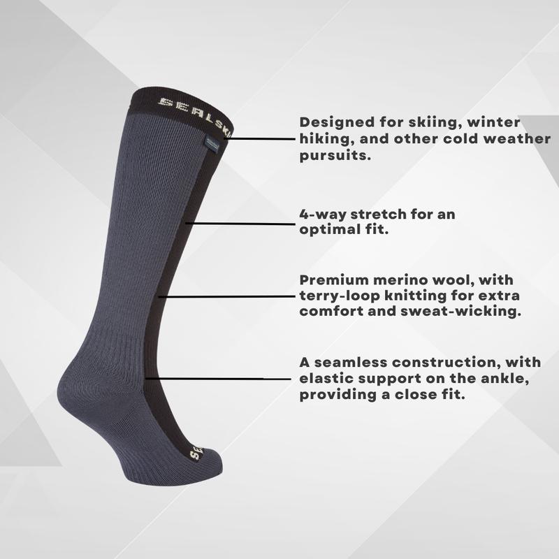 Waterproof Breathable Unisex Socks, Sealskinz Black Waterproof Cold Weather knee Length Socks, Ideas For Outdoor Activity, Hiking Cycling Running