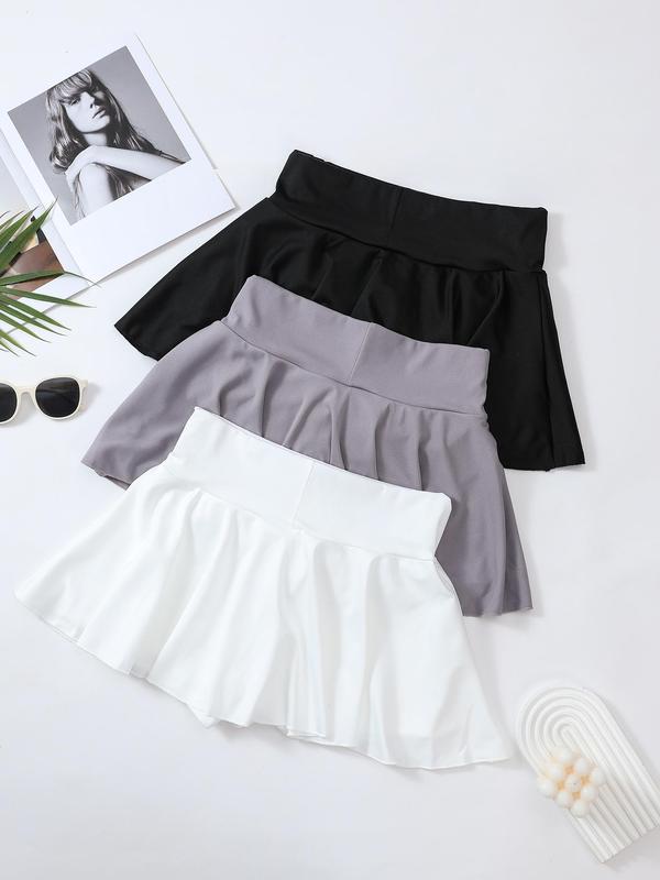 Women's Solid Color High Waist Pocket Sports Skort, Casual Comfy Breathable Skort for Outdoor Sports, Ladies Sportswear for All Seasons