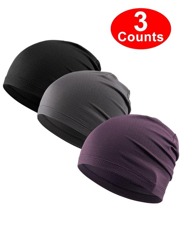 Solid Color Beanie Hats, Casual Mesh Breathable Quick-drying Outdoor Sports Hiking Camping Running Elastic Soft Skull Caps for Men & Women