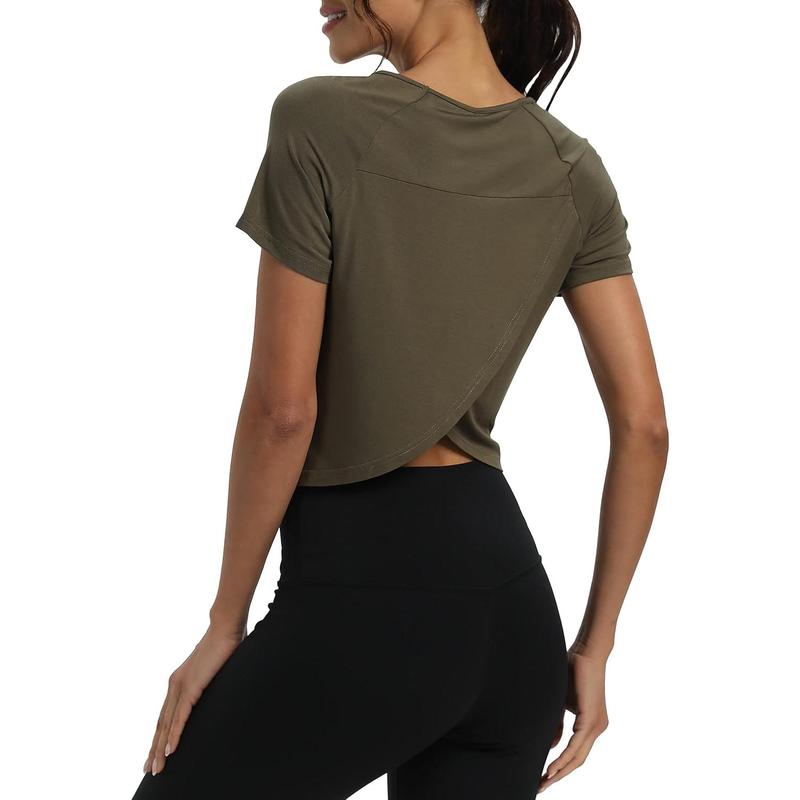 Mippo Workout Tops for Women Cropped Split Back Athletic Gym Exercise Shirts Loose Fit