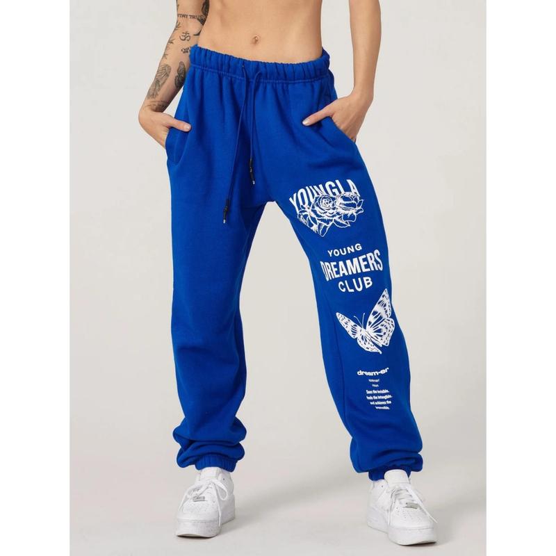 Youngla American Sports Pants Gym Bodybuilding Running Training Pants Cotton Terry Printed Ankle-Tied Trousers