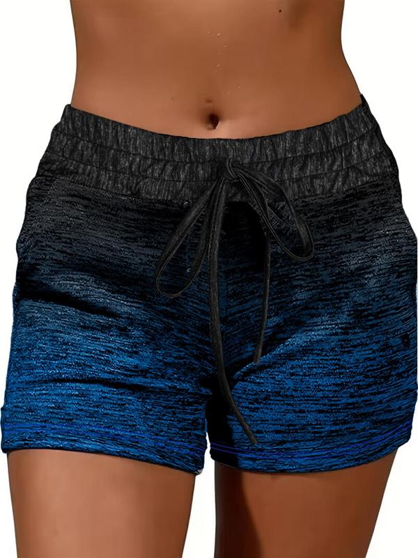 Women's Ombre Print Tie Front Elastic Waist Sports Shorts, Casual Comfy Breathable Shorts, Ladies Sportswear for All Seasons