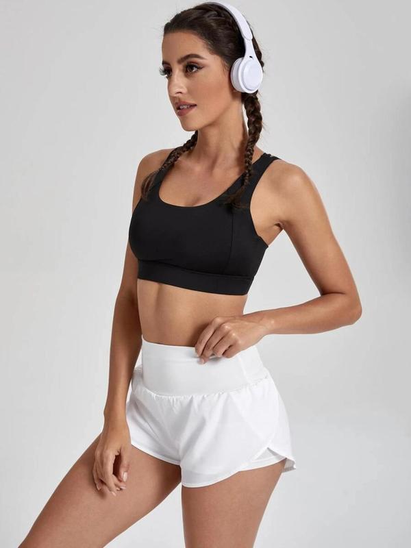Sporty Women's 2-IN-1 Wrap Sports Shorts, Gym Shorts, Sports Plain Wide Waistband Shorts, Ladies Sportswear for Indoor Outdoor Wear