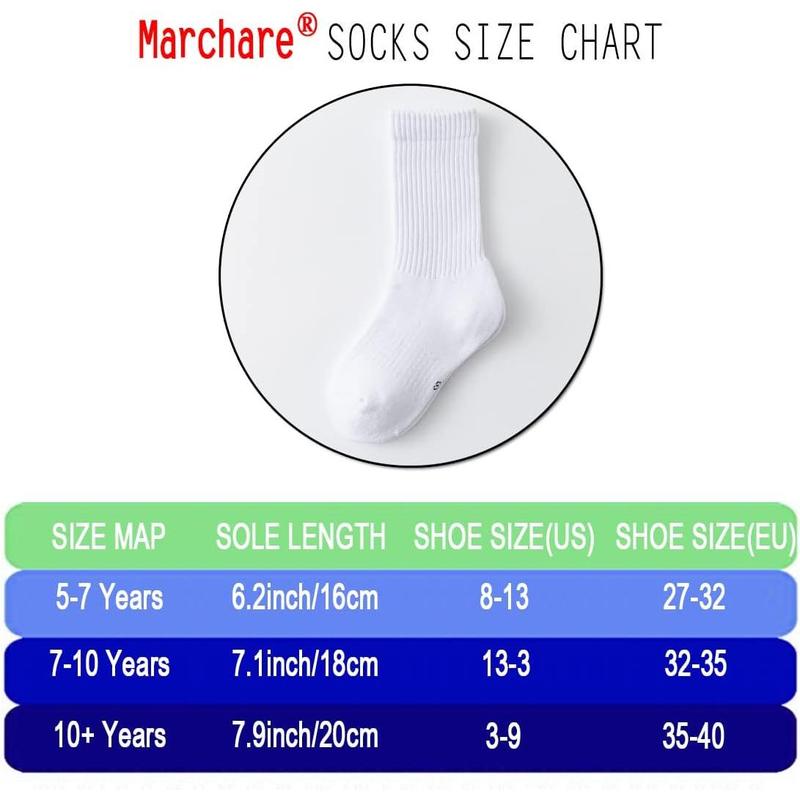 Boys Socks Kids Cushioned Crew Socks Girls Thick Cotton Athletic Running Socks Black White 6 Pack