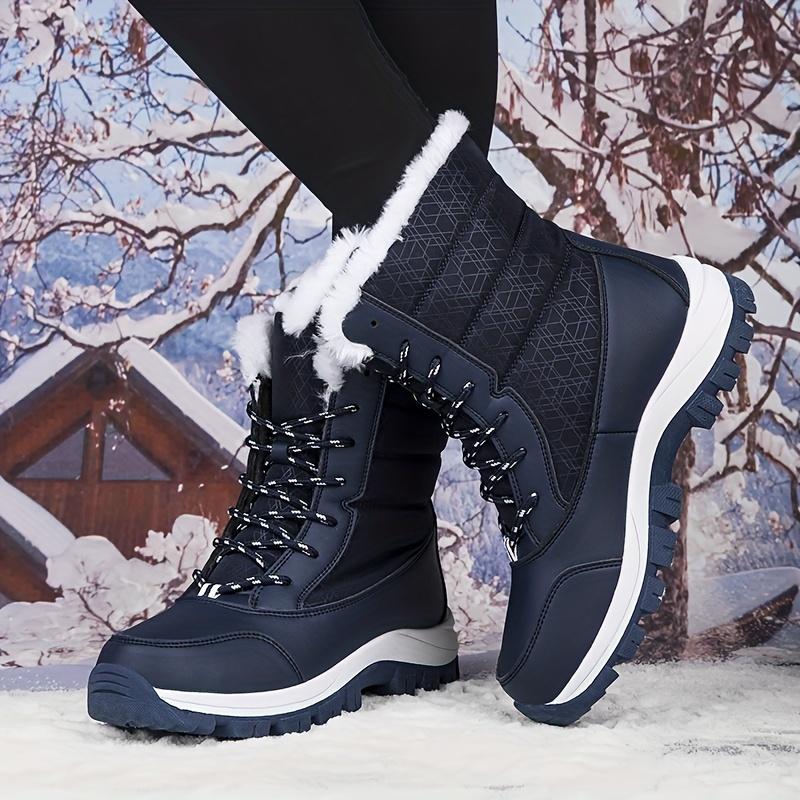 Thick Sole Fur Lined Plush Thermal Wear Resistance Snow Boots, High Top No Slip Winter Boots, Insulated Comfortable Flat Hiking Boots with Lace Up