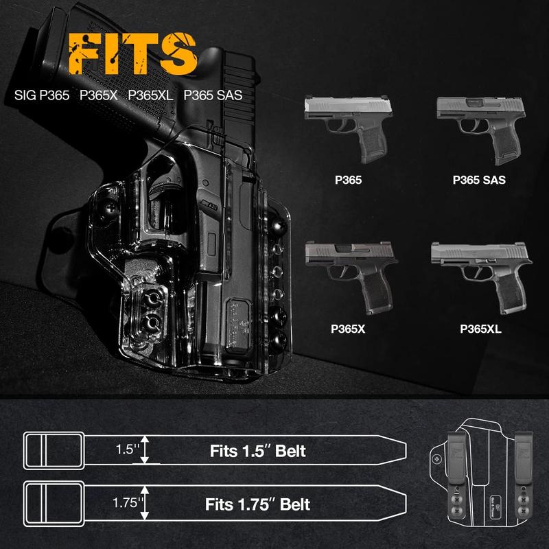 OWB&IWB Convertible Clear Holster,Fit 5-Inch 1911 | G19 G17 G22 G23 G31 G32 G45|G43 G43X|Sig P365, P365 XL,P365 SAS|Taurus G3C G2C PT111 PT140|S&W MP Shield 9mm .40 M2.0, Adj. Ride Height Retention