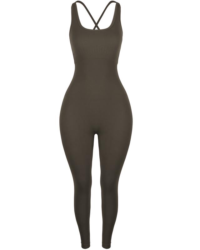 AUROLA Women Strappy Jumpsuits for Workout Yoga Gym, Seamless Strappy One Piece Padded Bra Bodysuits