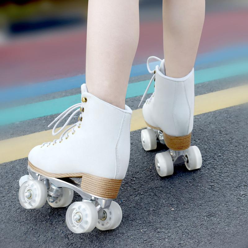 TUOSAMTIN Roller Skates for Women or Men with Height Adjustable Rubber Stoppers Retro Suede Quad Roller Skates for Outdoor and Indoor