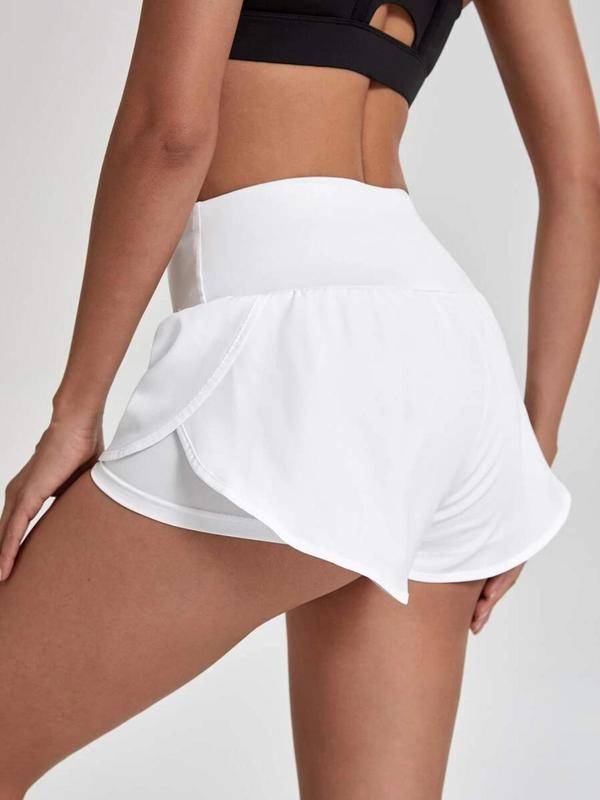 Sporty Women's 2-IN-1 Wrap Sports Shorts, Gym Shorts, Sports Plain Wide Waistband Shorts, Ladies Sportswear for Indoor Outdoor Wear