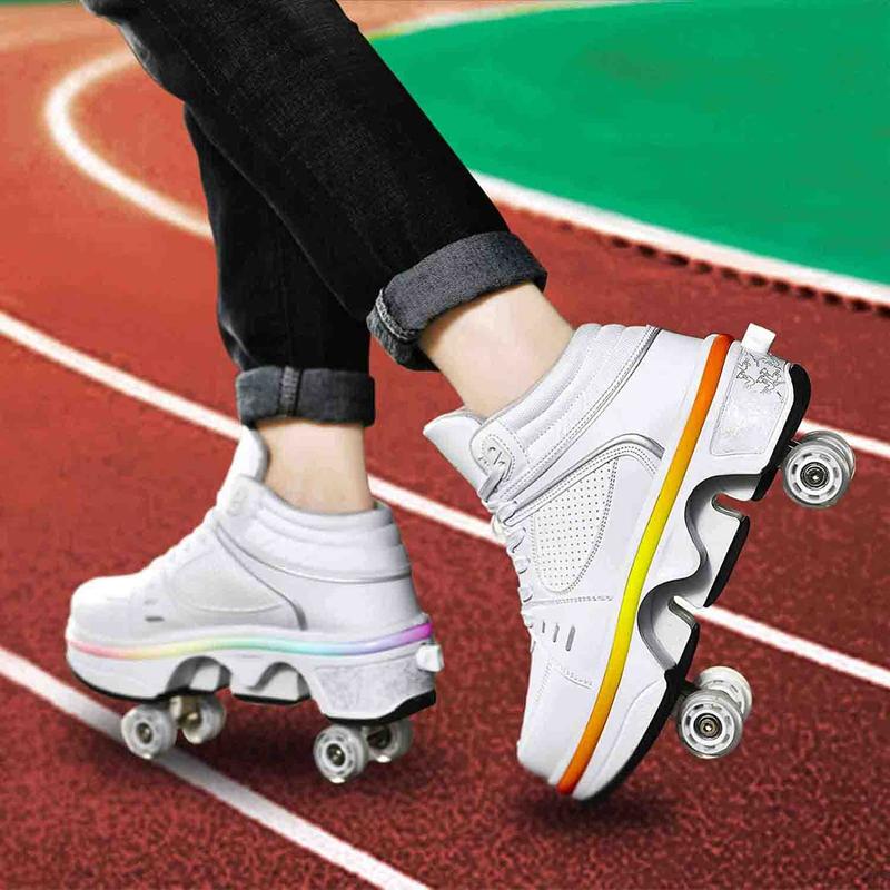 Yousulun Roller Skate Shoes For Men And Women, 4-Wheel Retractable Roller Skates, 2-in-1 Roller Shoes, Outdoor Sneakers With Wheels, For Birthday  Christmas