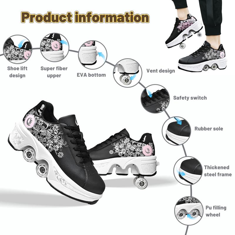 Yousulun 2-in-1 Deformation Roller Skates, Double-row Roller Skate Shoes with 4 Wheels, Outdoor Funny Sports for Men& Women, Roller Shoes with Laces, Comfortable& Breathable