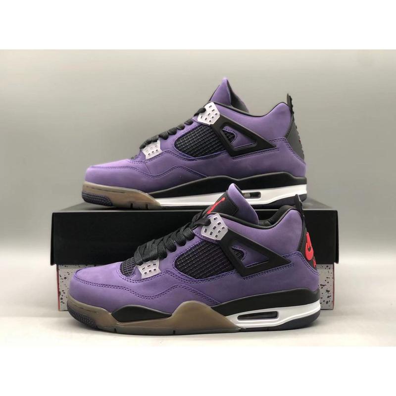 Jordan 4 purple black color blocked trendy versatile shock-absorbing and wear-resistant basketball shoes