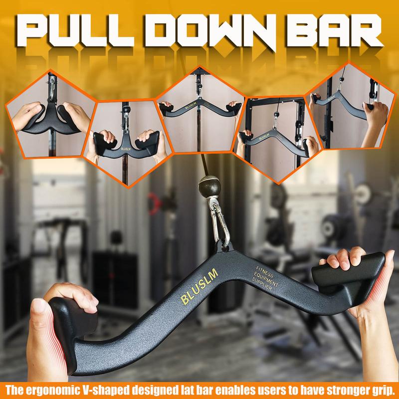 LAT Pull Down Bar for Cable Machine, LAT Pulldown Attachments T Bar V Bar Cable Attachment, Back Tricep Bar Strength Training Handle