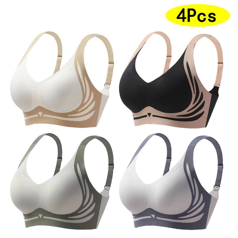 4Pcs Color Block Seamless Wireless Tank Bra, Sporty Comfy Push Up Bra, Sexy Comfy Padded Bra, Full Coverage Anti Sagging Bras Set, Breathable Adjustable Underwear Activewear, Women's Lingerie & Underwear