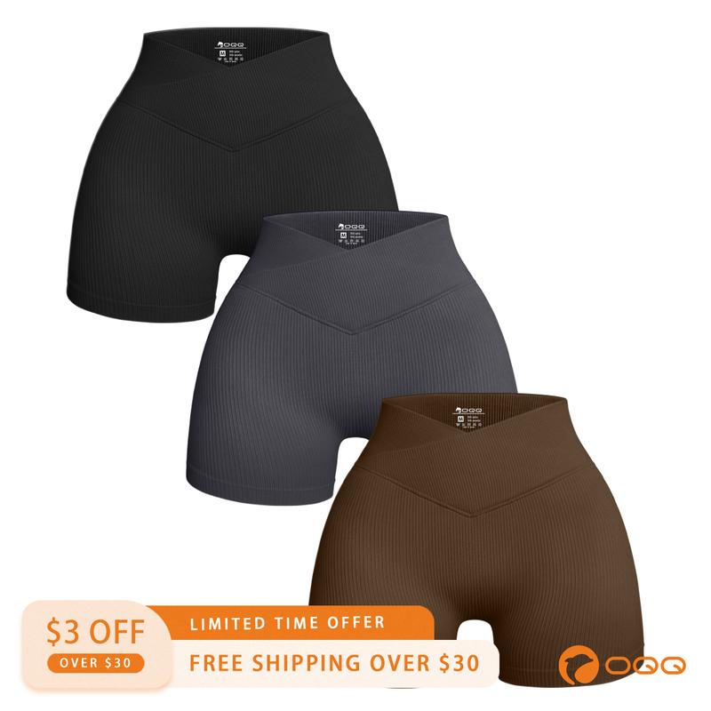 OQQ Women's Seamless High Waist Yoga Shorts Workout Athletic Gym Leggings Set of 3