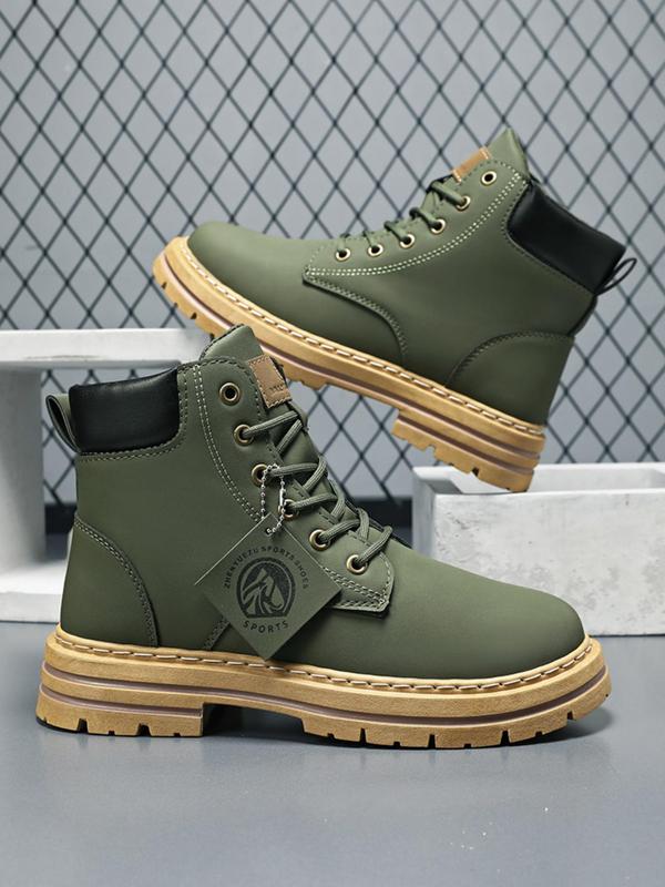 Men's Fashionable Letter Patched Design Lace Up Hiking Shoes, Sporty Outdoor Boots for Daily Wear, Male All-match Round Toe Shoes for Daily Wear
