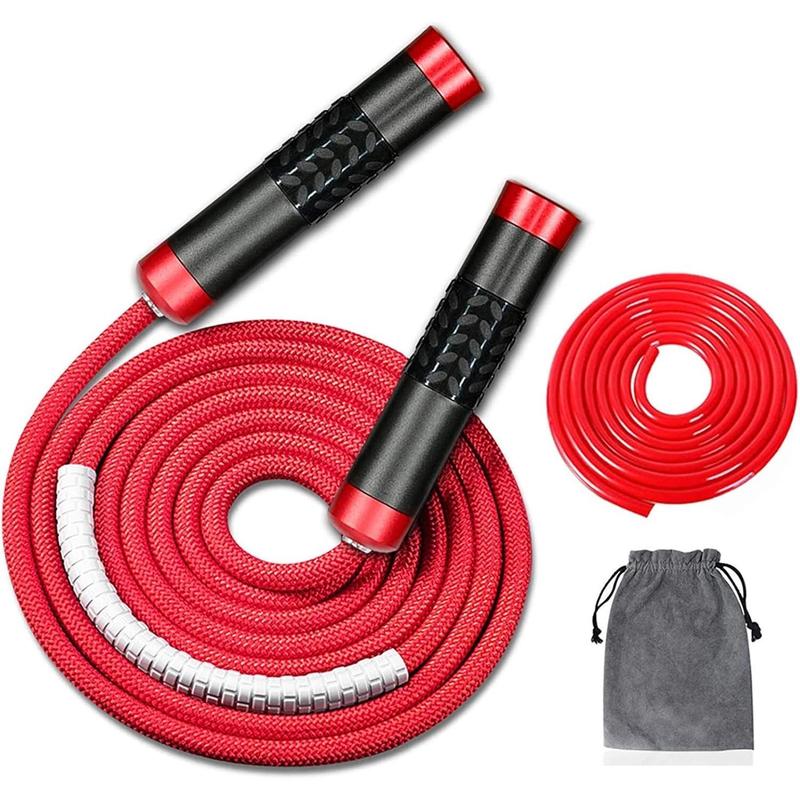 Weighted Jump Rope for Workout Fitness(1LB), Tangle-Free Ball Bearing Rapid Speed Skipping Rope for MMA Boxing Weight-loss,Aluminum Handle Adjustable Length 9MM Fabric Cotton+9MM Solid PVC Rope