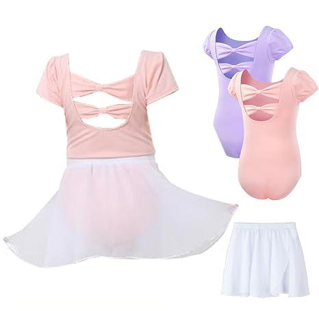 Gogokids 3 Pcs Ballet Leotards for Girls, Toddler Dance Dress Outfit with Removable Shiny Skirt Combo