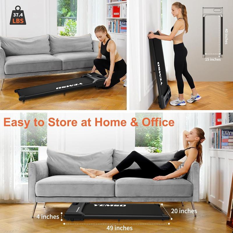 YEMSD Walking Pad Treadmill - 2.25HP Under Desk Fitness Solution for Home Office with LED Display and Remote Controller