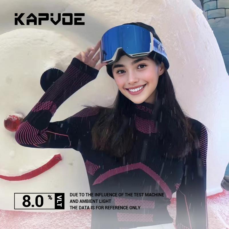 Kapvoe OTG Ski Snowboard Goggles Women Men Skiing Eyewear UV400 Snow Protection Glasses Adult Double-layer Magnetic Lens Glasses