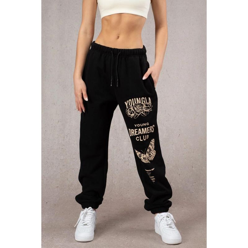 Youngla American Sports Pants Gym Bodybuilding Running Training Pants Cotton Terry Printed Ankle-Tied Trousers