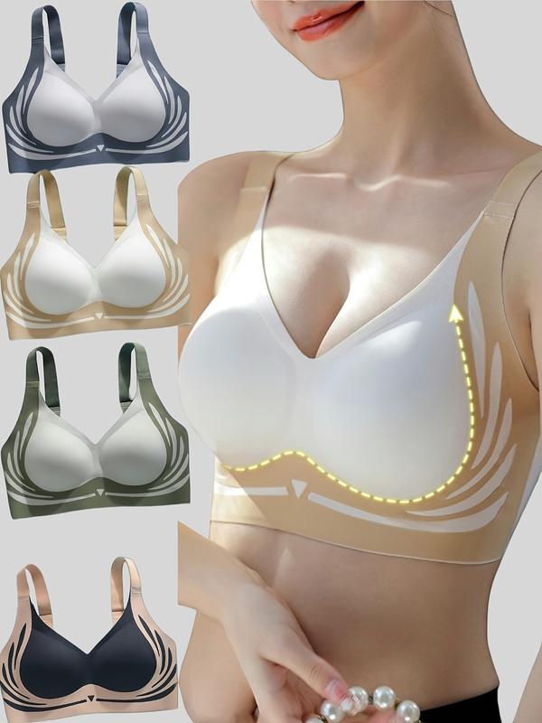 4Pcs Color Block Seamless Wireless Tank Bra, Sporty Comfy Push Up Bra, Sexy Comfy Padded Bra, Full Coverage Anti Sagging Bras Set, Breathable Adjustable Underwear Activewear, Women's Lingerie & Underwear