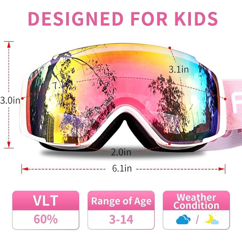 Freela Kids Ski snowboard goggles for toddler (3-14) youth anti fog anti UV goggles girls boys snow skiing equipment