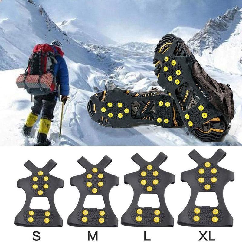 Ice Cleats - Snow Grips Crampons Anti-Slip Traction Cleats Ice & Snow Grippers for Shoes and Boots - 10 Steel Studs Slip-on Stretch Footwear for Women Men  (Extra 10 Studs)