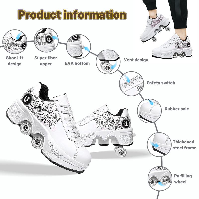 Yousulun Deformation Roller Shoes, 4-wheel Roller Skates for Indoor  Outdoor, Double-row Roller Skate Shoes for Adult, Multi-functional Sneakers, Unique Birthday Gift