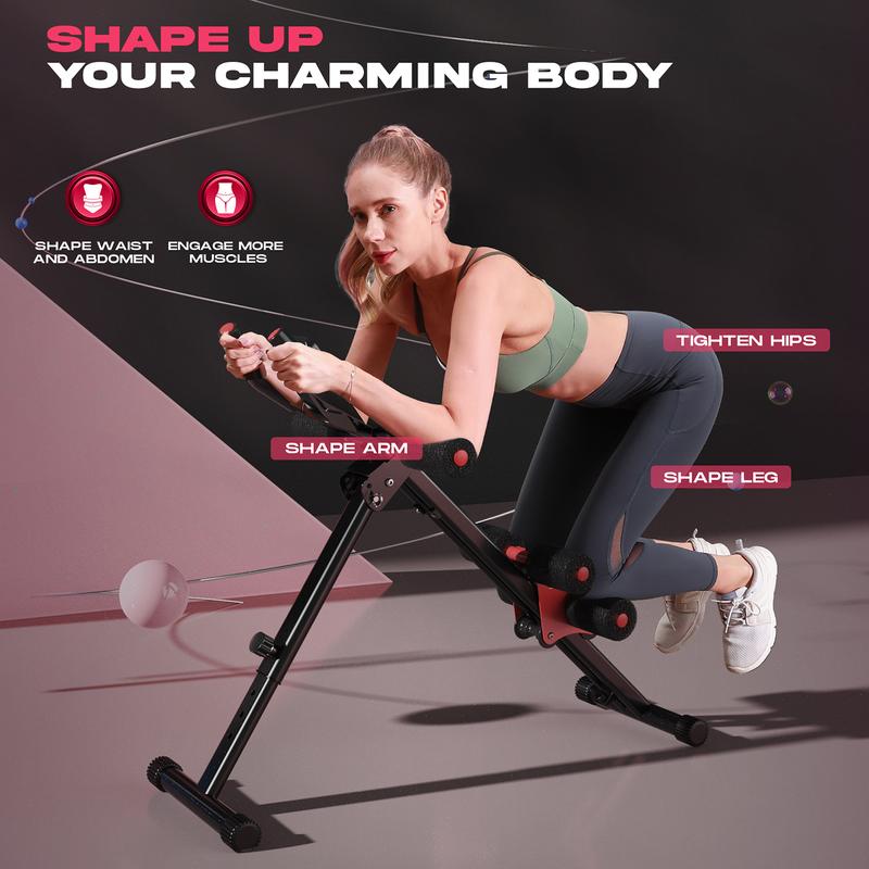 FLYBIRD Ab Workout Equipment, Adjustable Ab Machine Full Body Workout for Home Gym, Strength Training Exercise Equipment for Body Shaping Foldable Waist Trainer Suitable for Beginner Red