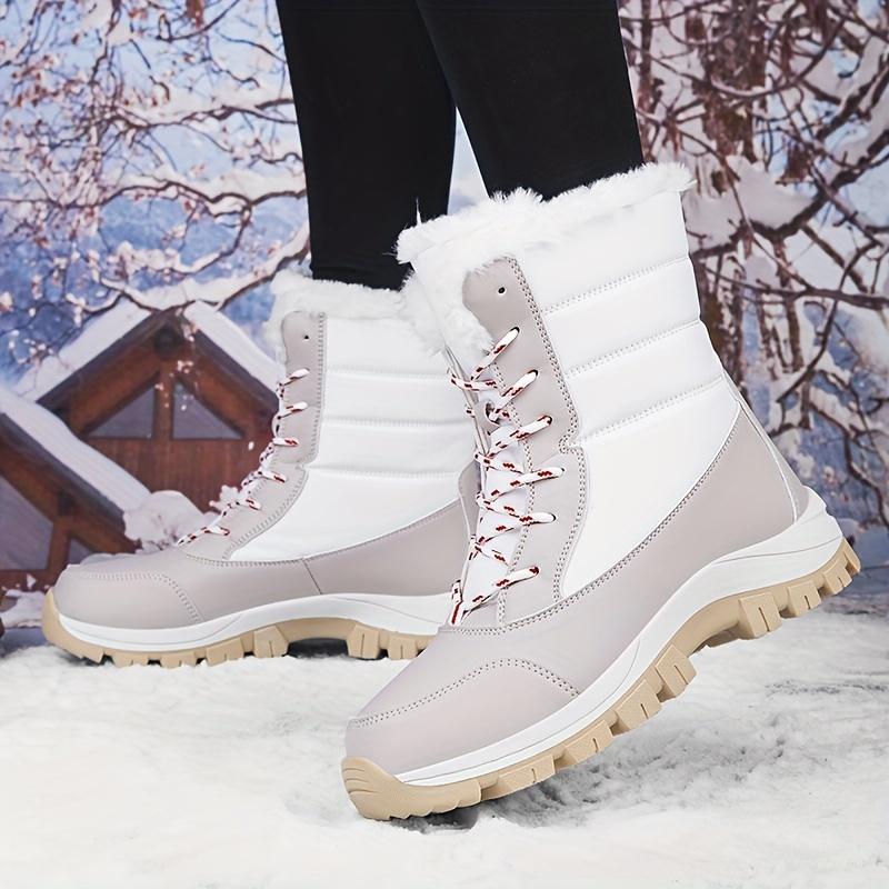 Thick Sole Fur Lined Plush Thermal Wear Resistance Snow Boots, High Top No Slip Winter Boots, Insulated Comfortable Flat Hiking Boots with Lace Up