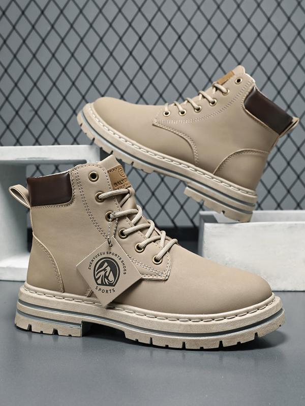 Men's Fashionable Letter Patched Design Lace Up Hiking Shoes, Sporty Outdoor Boots for Daily Wear, Male All-match Round Toe Shoes for Daily Wear