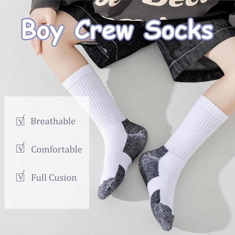 Boys Socks Kids Cushioned Crew Socks Girls Thick Cotton Athletic Running Socks Black White 6 Pack