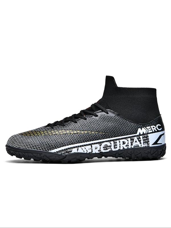 Men's Letter Print Lace Up Soccer Shoes, Comfortable Breathable Football Shoes, Non-Slip Football Shoes for Outdoor Training