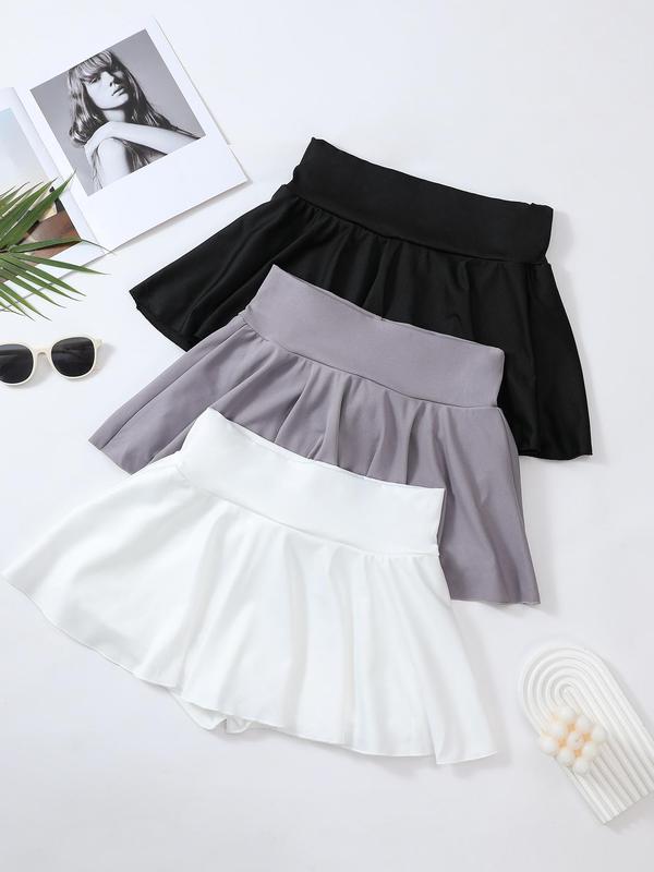 Women's Solid Color High Waist Pocket Sports Skort, Casual Comfy Breathable Skort for Outdoor Sports, Ladies Sportswear for All Seasons
