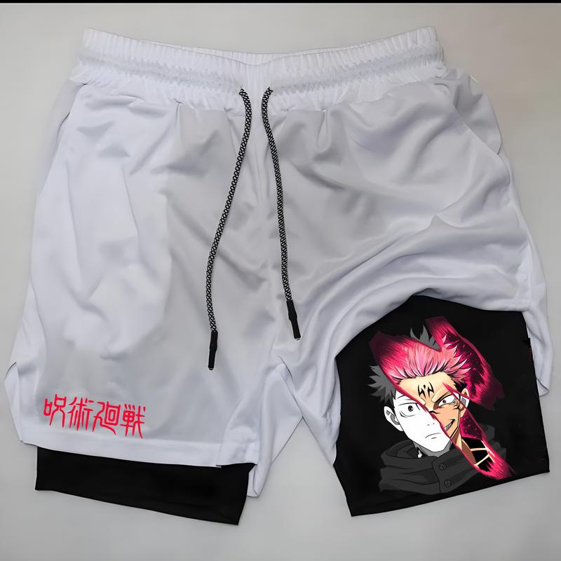 Men Anime Gym Shorts Mesh Swim Compression Shorts Stylish Print 2 in 1 Running Short  Men Gym Sports Workout Fitness Shorts with Pockets Summer Athletic Quick Dry Stretchy Shorts