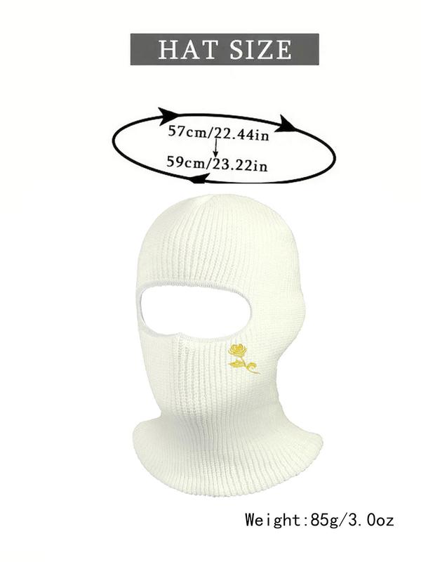 Unisex Sporty Trendy Rose Embroidered Balaclava Hat, Casual Soft Face Covering Fitted Hat, Comfy Warm Balaclava Hat for Daily Outdoor Sports