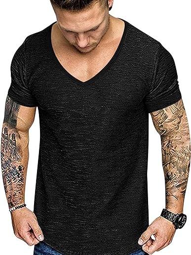 COOFANDY Mens 2 Pack Muscle V Neck T Shirt Fitted Gym Workout Short Sleeve Tee