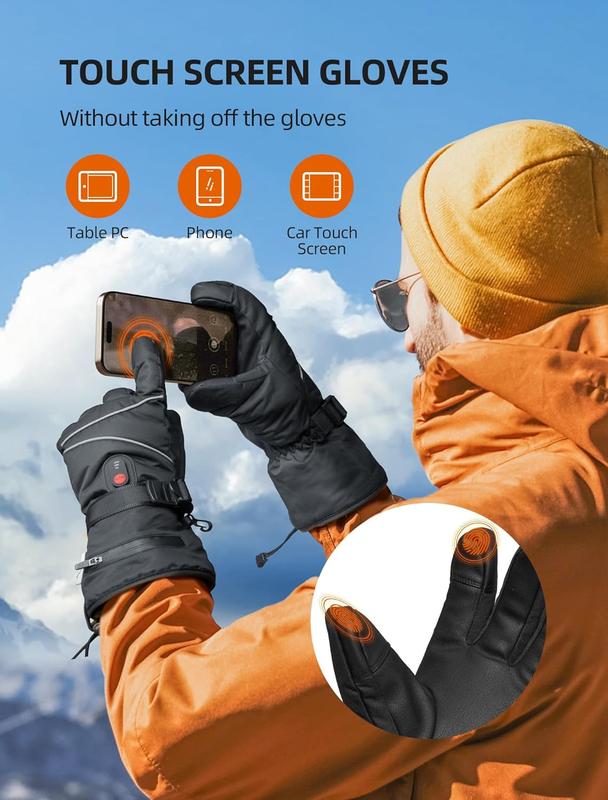 Heated Gloves for Men Women, 7.4V Rechargeable Battery Electric Heated Ski Gloves, Touchscreen Heating Gloves Waterproof for Winter Outdoor Work Hunting Motorcycle Cycling