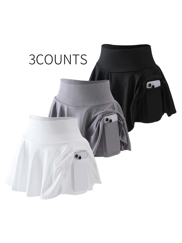 Women's Solid Color High Waist Pocket Sports Skort, Casual Comfy Breathable Skort for Outdoor Sports, Ladies Sportswear for All Seasons