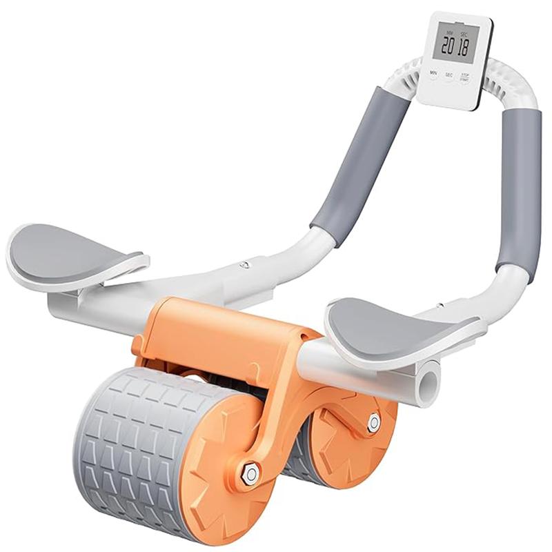 Ab Roller Wheel Fitness Equipment with Knee Matt & Timer, Automatic Rebound, Elbow Support, Phone Holder Design - Stronger Elbow Support Structure