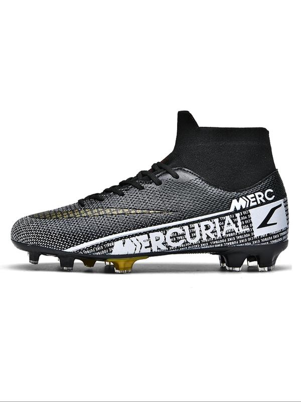 Men's Letter Print Lace Up Soccer Shoes, Comfortable Breathable Football Shoes, Non-Slip Football Shoes for Outdoor Training