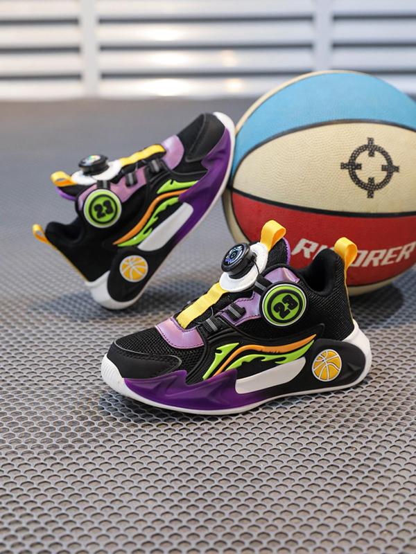 Boy's Colorblock Rotatable Lace Up Buckle Design Basketball Shoes, Casual Sporty Breathable Comfortable Basketball Shoes, Kids Sports Shoes for All Seasons