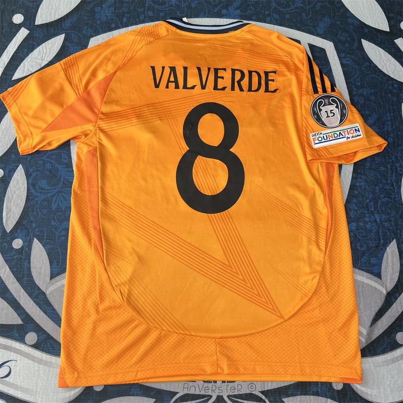 Soccer jersey fan edition away kit Valverde #8 orange color short sleeve 2425