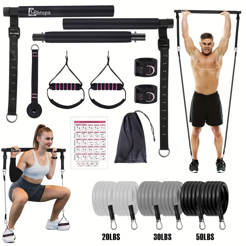 Pilates Bar Kit With 6x Resistance Bands (20 30 50lbs), Pilates Bar With Stackable Bands Workout Equipment For Legs, Hip, Waist And Arm, Exercise Fitness Equipment For Women & Men Home Gym Yoga Pilates Black