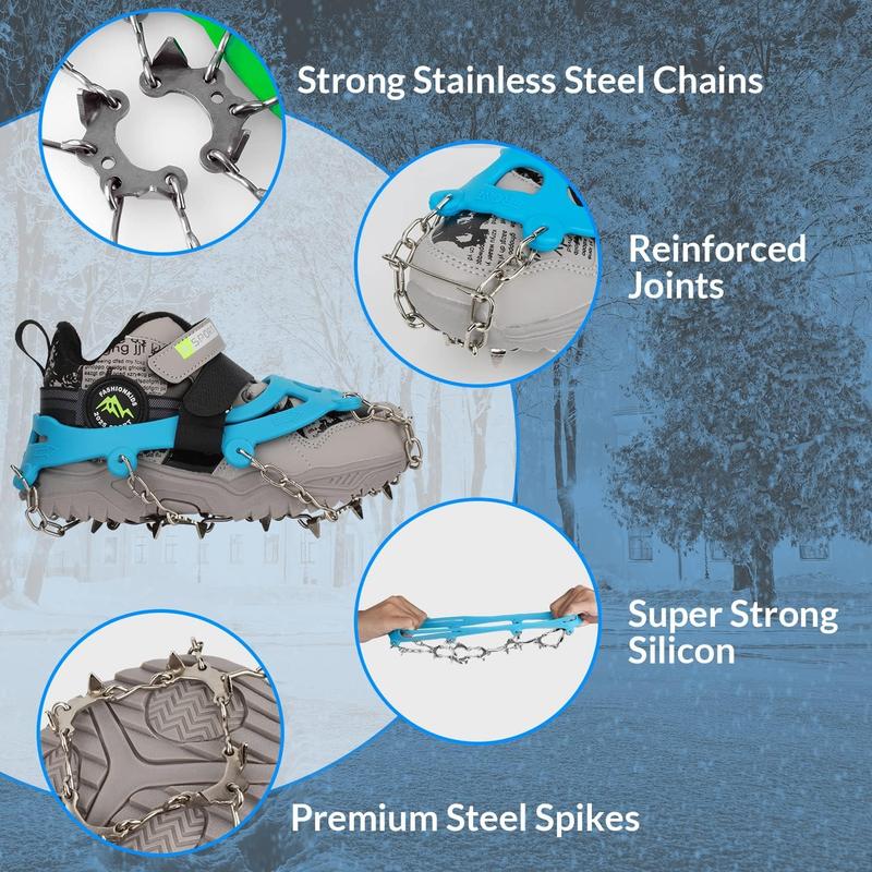 Kids Ice Cleats - Snow Crampons for Hiking boots & Shoes with 14 Stainless Steel Spikes Elastic Anti-Skid