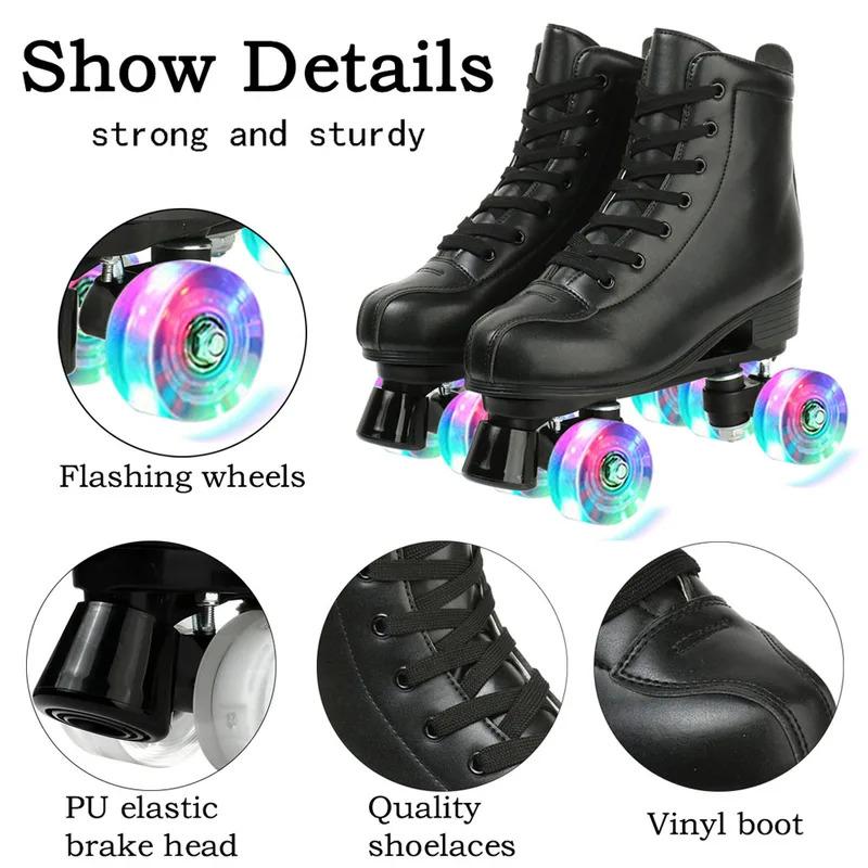 PU Leather Roller Skates Skating Shoes Sliding Inline Quad Skates Sneakers Training Europe Size 4 Wheels Flash Roller Skate