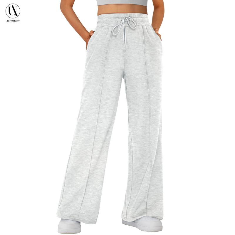 AUTOMET Women’s Wide Leg Sweatpants High Waisted Baggy Flared Pants Drawstring Athletic Joggers